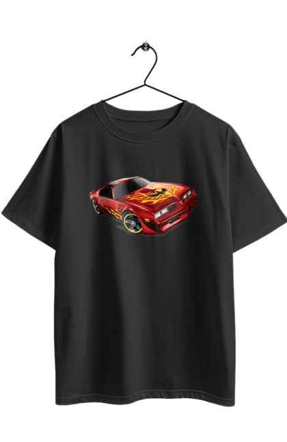 Футболка оверсайз з принтом "Машина червона, швидкісна". Їзда, колеса, машина, швидкість. 2070702
