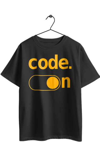 Футболка оверсайз з принтом "Код увімкнено". Айті, айтішник, для айтішника, для програміста, код увімкнено, подарунок айтішнику, подарунок програмісту, програміст, розробник. 2070702
