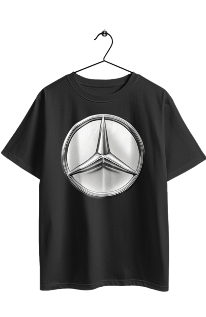 Футболка оверсайз з принтом "Mercedes Benz Лого Металік". Авто, автомобіль, логотип мерседес, машини, мерс, мерседес. 2070702