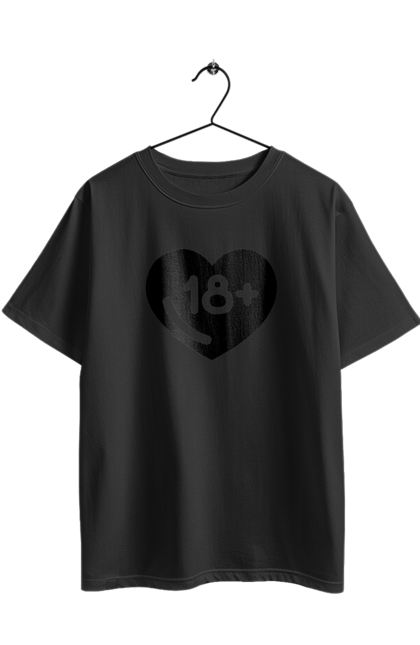 Oversized t-shirt with prints 18+. 18+, black, heart, prohibition, sex. 2070702