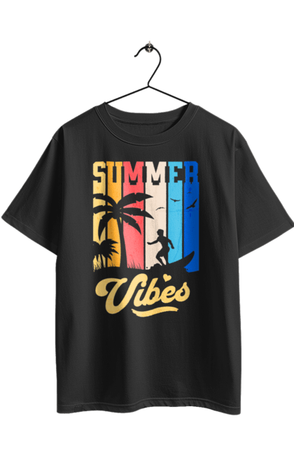 Футболка оверсайз з принтом "Пляжні літні флюїди". Відпочинок, відпустка, літо, море, пляж, серфінг, тропіки. 2070702