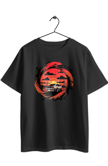 Футболка оверсайз з принтом "Феррарі на заході сонця". Авто, автомобіль, машини, феррарі. 2070702