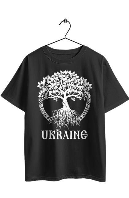 Футболка оверсайз з принтом "Дерево Україна". Дерево, дерево з корінням, дерево україна, зсу, патріотична, україна, українська. 2070702
