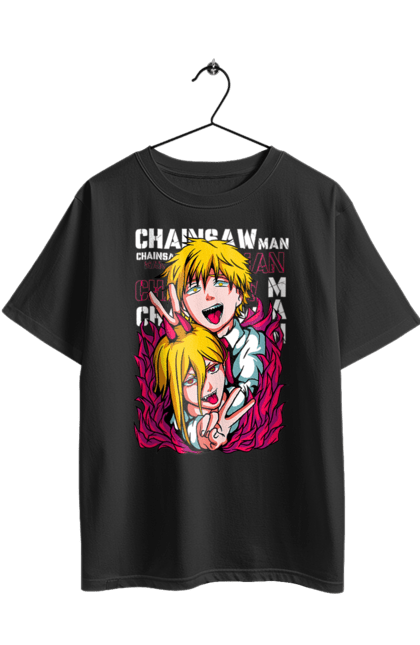 Футболка оверсайз з принтом "Людина Бензопила Пауер та Денджі". Anime, chainsaw man, denji, manga, power, аніме, денджі, людина-бензопила, манга, пауер. 2070702