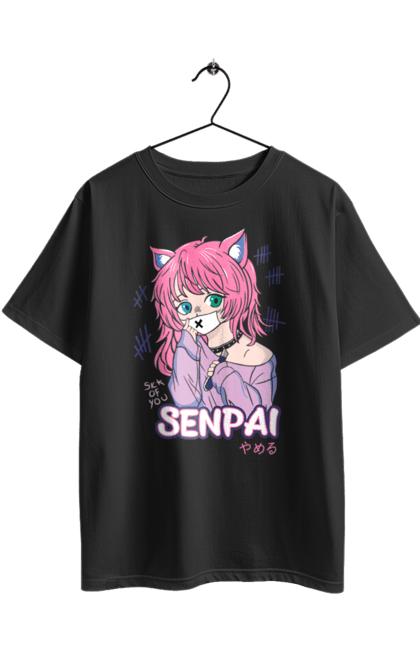 Oversized t-shirt with prints Senpai. Anime, ears, japan, manga, mask, senpai. 2070702