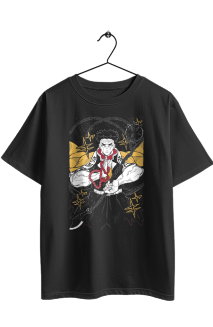 Футболка оверсайз с принтом Клинок Рассекающий Демонов Гёмей. Anime, demon slayer, gyomei, gyomei himejima, kimetsu no yaiba, аниме, гёмей, гёмей химеджима, истребитель демонов, манга. 2070702