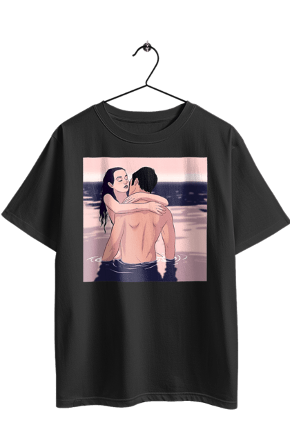 Футболка оверсайз з принтом "Парочка Обнімається В Річці". Голо, кохання, пара. 2070702