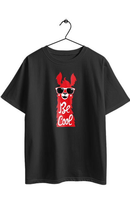 Футболка оверсайз з принтом "Крута лама". Звірі, круте, круто, лама, окуляри, тварини. 2070702