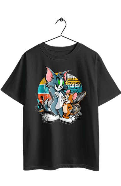 Oversized t-shirt with prints Tom and Jerry. Animated series, cat, jerry, little mouse, tom and jerry. 2070702