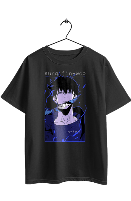 Футболка оверсайз з принтом "Тільки я візьму новий рівень". Anime, manga, solo leveling, sung jinwoo, аниме, манга, новий рівень, сонг джін. 2070702