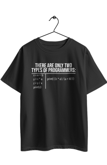 Футболка оверсайз з принтом "Два типи програмістів". Два програмісти, два типи, два типи програмістів, жарт it, мак адреса, програма, програміст, програмісти жартують, технічне завдання, фрілансер. 2070702