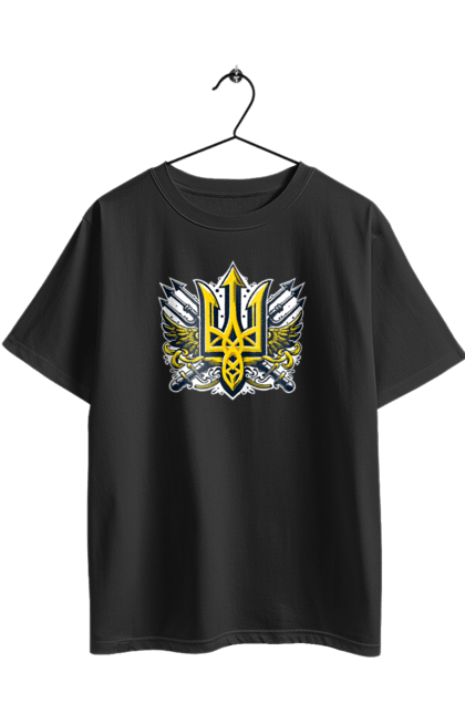 Футболка оверсайз з принтом "Символіка україни". Герб, патріотичні зображення, символіка, тризуб, україна. 2070702