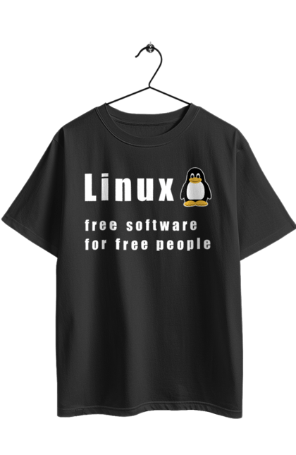 Футболка оверсайз з принтом "Linux Вільний Для Вільних". Linux, адміністратор, айті, айтішник, безкоштовна, безкоштовно, білий, вільна, доступність, незалежність, операційна система, ос, пінгвін, програміст, програмне забезпечення, свобода, сервер, сисадмін, система, системний адміністратор, софт, текст. 2070702