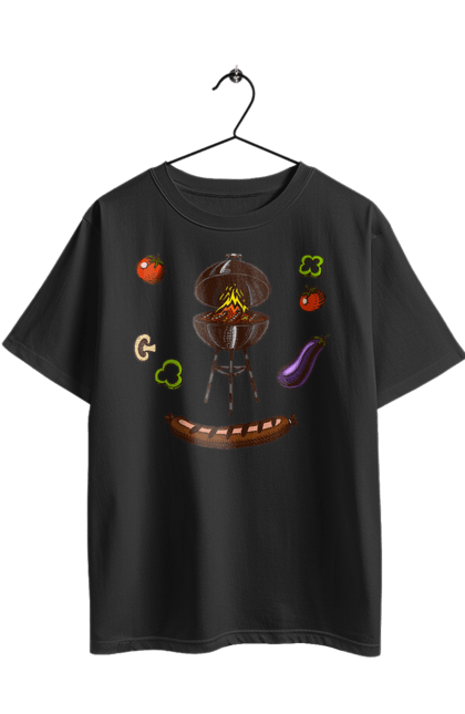 Oversized t-shirt with prints Barbecue Sausage. Barbecue, fry, grill, sausage. 2070702