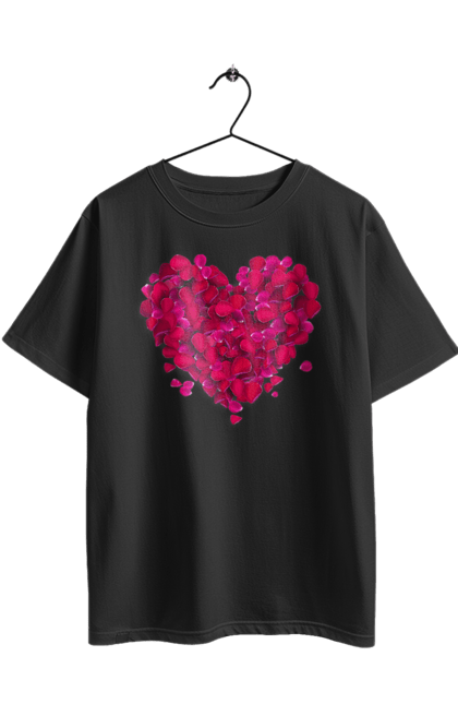 Футболка оверсайз з принтом "Серце З Пелюсток Троянди". Пелюстки, серце, троянда. 2070702