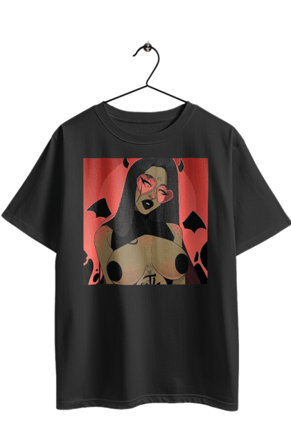 Футболка оверсайз з принтом "Диявол З Цицьками". Гола, диявол, сиськи. 2070702