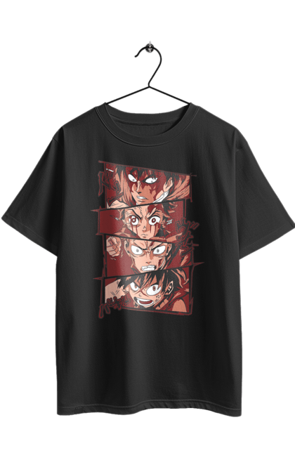 Футболка оверсайз з принтом "Боротьба героїв". Аніме, атака титанів, бій, геройська академія, головний герой, демон, клинок, манга. 2070702