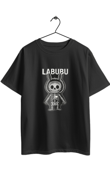 Футболка оверсайз з принтом "Лабубу". Анатомія, кістки, лабубу, миложутко, мінімалізм, рентген, серце` що світиться, скелет, череп, чорнобіле. 2070702
