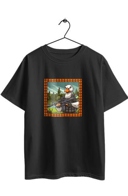 Футболка оверсайз з принтом "Гусячий десант". Біологічна зброя, бойові гуси, військовий гусак, гусячий десант, зброєні сили, прапор, символіка, україна. 2070702