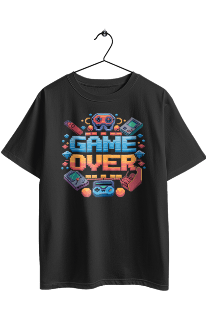 Футболка оверсайз з принтом "Game Over". 90 ті, ай ті, відео гра, геймер, гра, для геймерів, для гравців, піксель арт. 2070702