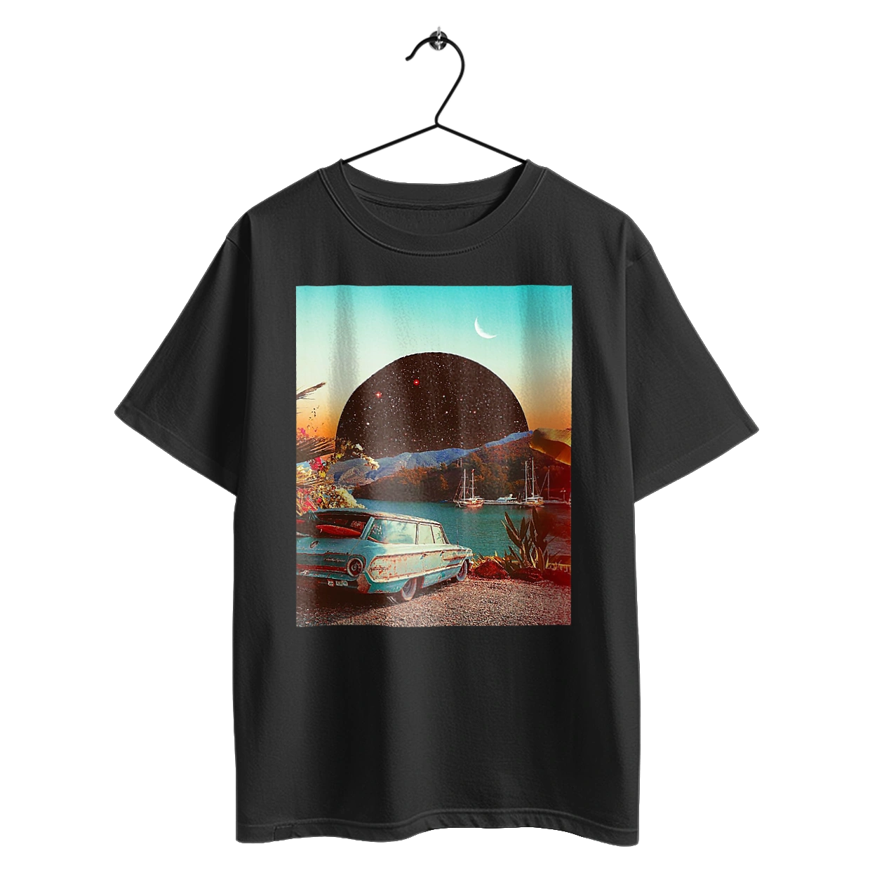 Картина, машина у речки