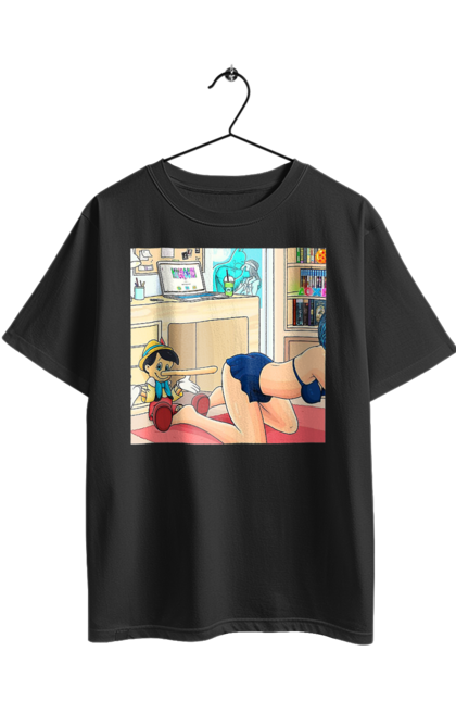 Футболка оверсайз з принтом "Буратіно У Дорослій Казці". Бетмен, буратіно, гола, поцілунок, прикол. 2070702