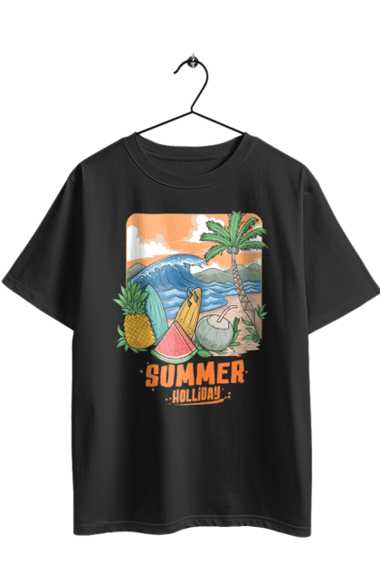 Футболка оверсайз з принтом "Літні Свята". Ананас, літо, море, пальма, хвилі. 2070702