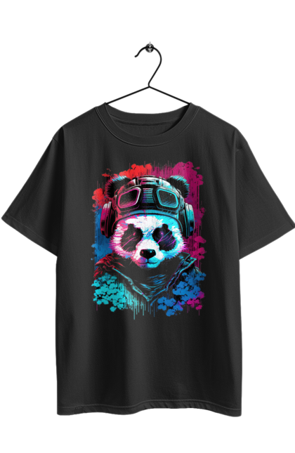 Футболка оверсайз з принтом "Панда в VR шолом". Віртуальна реальність, гік, панда, персонаж, шолом. 2070702