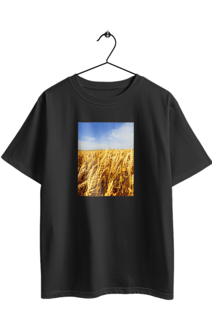 Футболка оверсайз з принтом "Україна". Голубизна, красота, небо, поле, природа, пшеница. 2070702