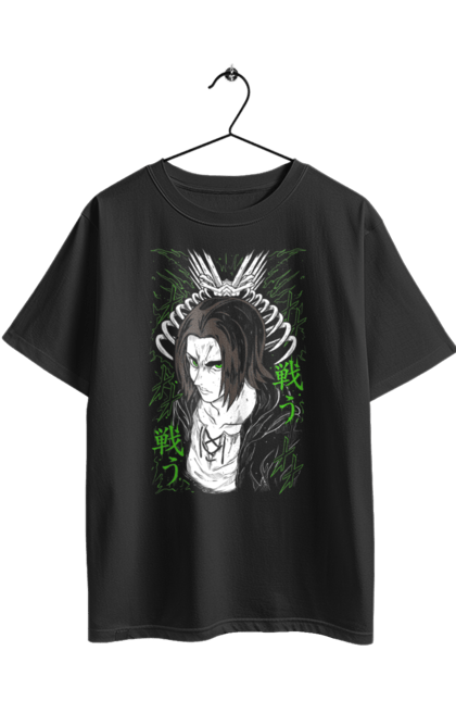 Oversized t-shirt with prints Attack on Titan Eren. Action film, anime, attack on titan, dark fantasy, drama, eren, eren jaeger, manga, post-apocalyptic. 2070702