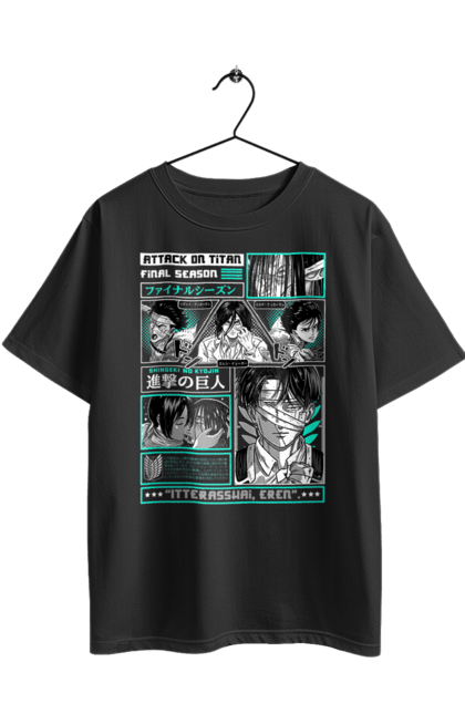 Oversized t-shirt with prints Attack on Titan. Action film, anime, attack on titan, dark fantasy, drama, eren, eren jaeger, manga, post-apocalyptic. 2070702
