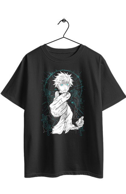 Футболка оверсайз з принтом "Магічна битва Годжо". Anime, gojo, jujutsu kaisen, manga, аніме, годжо, магічна битва, манга, містика, темне фентезі. 2070702