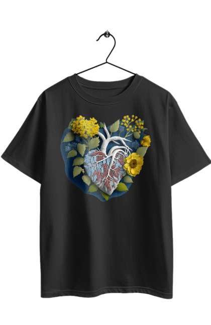 Футболка оверсайз з принтом "Серце квіти". Люблю україну, перемога україни, серце, символи україни, соняшник, традиції україни, україна. 2070702