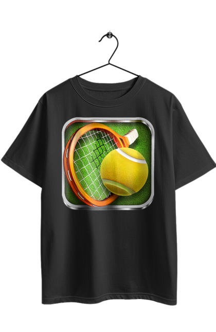 Футболка оверсайз з принтом "Теніс". Великий теніс, гравці, лондон, м`яч, призовий фонд, ракетка, спонсор, турнір на ґрунті, турнір на траві, турнірна сітка. 2070702