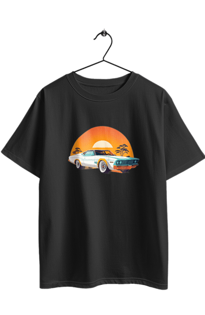 Футболка оверсайз з принтом "Гарне авто на закаті". Авто, закат, солнце. 2070702