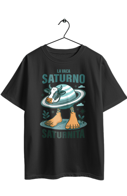 Футболка оверсайз з принтом "Lavaca Saturno Saturnita". Брейнрот, італійська гнилизна мозку, італійський брейнрот, італійський мем, італійські меми, корова сатурн, ла вака, ла вака сатурно, лавака сатурно, сатурно сатурніто. 2070702