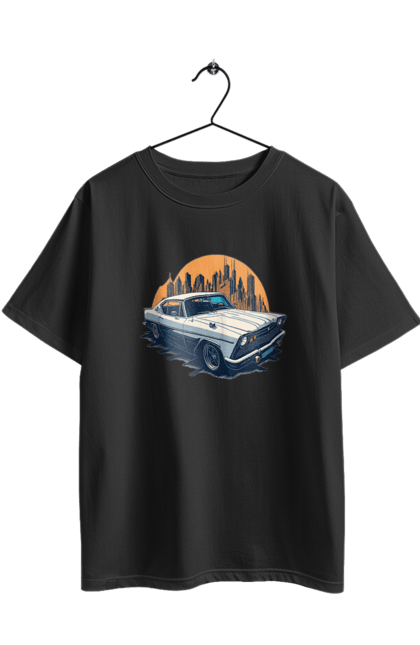 Футболка оверсайз з принтом "Вінтажне зображення авто". Автомобіль, вінтажне зображення, місто. 2070702
