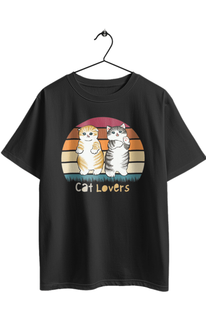Oversized t-shirt with prints Cat Lovers. Animal, animal lover, cat, cat lover, cat lover gift, cat lovers, cats, cute, kitten. 2070702