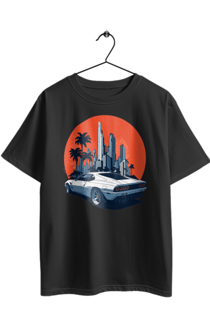 Футболка оверсайз з принтом "Авто". Гонка, захід сонця, спортивний автомобіль, швидкість. 2070702