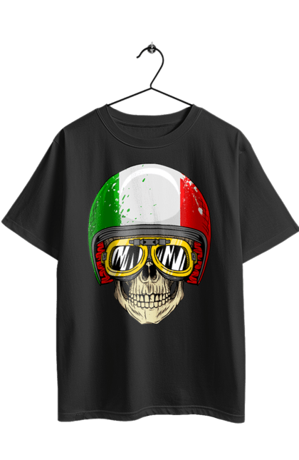 Футболка оверсайз з принтом "Череп в мотошоломі". Мото, окуляри, череп, шолом. 2070702