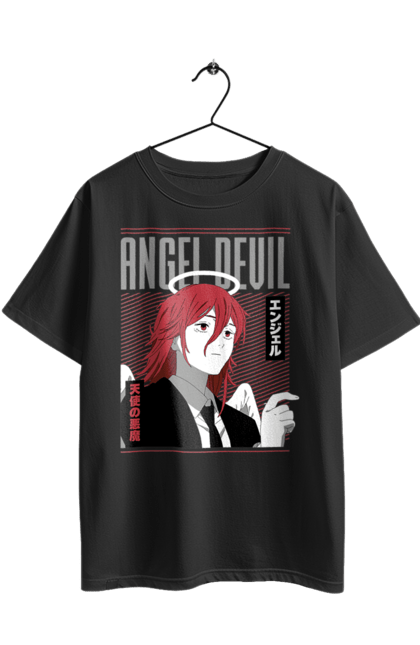 Футболка оверсайз з принтом "Людина Бензопила Диявол ангел". Angel devil, anime, chainsaw man, manga, аніме, диявол ангел, людина-бензопила, манга. 2070702