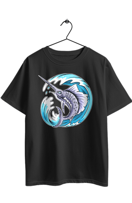 Футболка оверсайз з принтом "Риба Меч І Хвиля". Риба меч, хвиля. 2070702