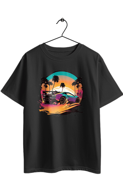 Футболка оверсайз з принтом "Ламборджині Сінтвейв". Авто, автомобіль, ламба, ламборджині, машини, сінтвейв. 2070702