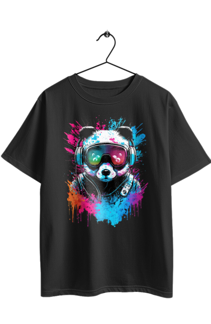 Футболка оверсайз з принтом "Панда в VR шолом". Віртуальна реальність, гік, панда, персонаж, шолом. 2070702