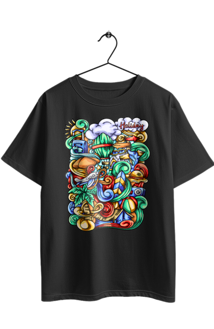 Футболка оверсайз з принтом "Канікули відпочинок арт". Відпочинок, канікули, літо, море, пляж, подорож. 2070702