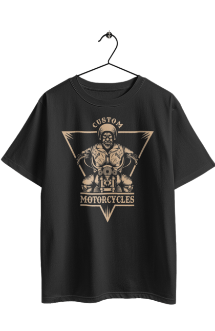 Oversized t-shirt with prints Skeleton on a motorcycle. Drive, motorcycle, skeleton. 2070702