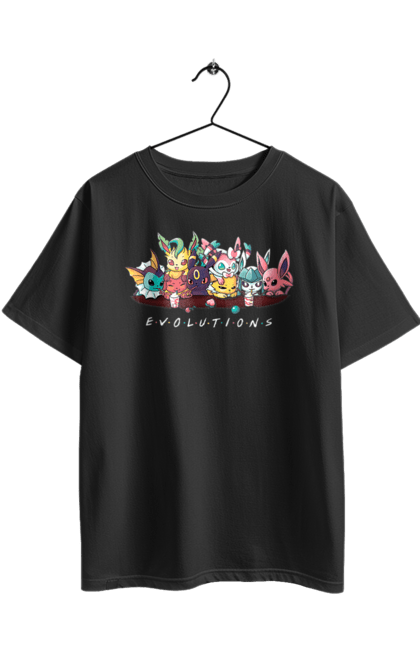 Футболка оверсайз з принтом "Покемон Еволюція". Аніме, відеогра, герої відеоігри, гра, для дітей, кишеньковий монстр, ловити покемонів, манга, мультики, покемон. 2070702