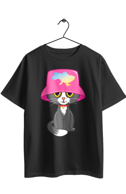 Футболка оверсайз з принтом "Котик з картою україни". Євробачення, калош, кіт, котик, музика, панама калоша, символ україни, україна. 2070702