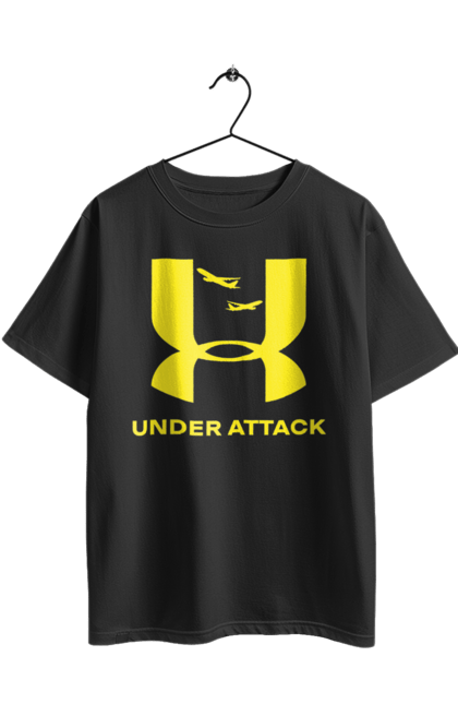 Футболка оверсайз з принтом "Under Attack yellow". Андер армор, бренди, гумор, приколи, прикольні, ундер армор. 2070702