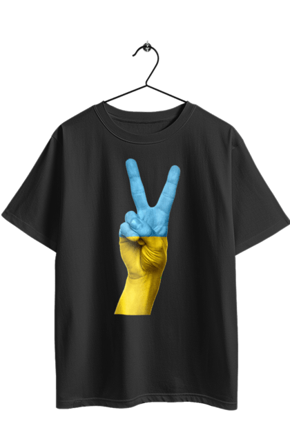 Футболка оверсайз с принтом Два Пальца, Мир, Украина. Мир, рука, украина. 2070702